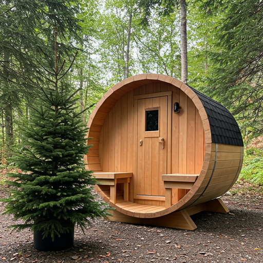Nordic spruce barrel sauna with glass front door